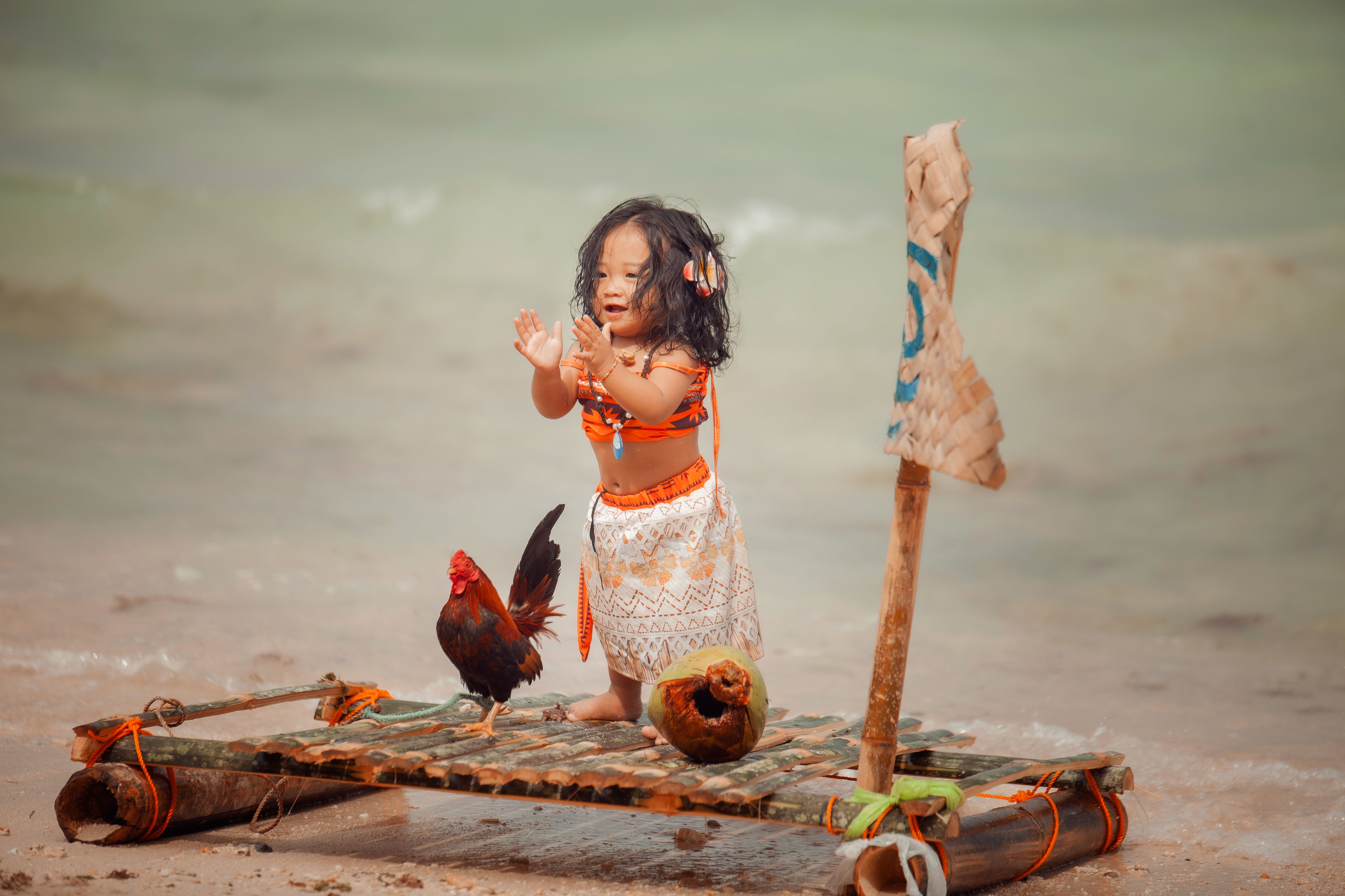 Moana-themed child on raft